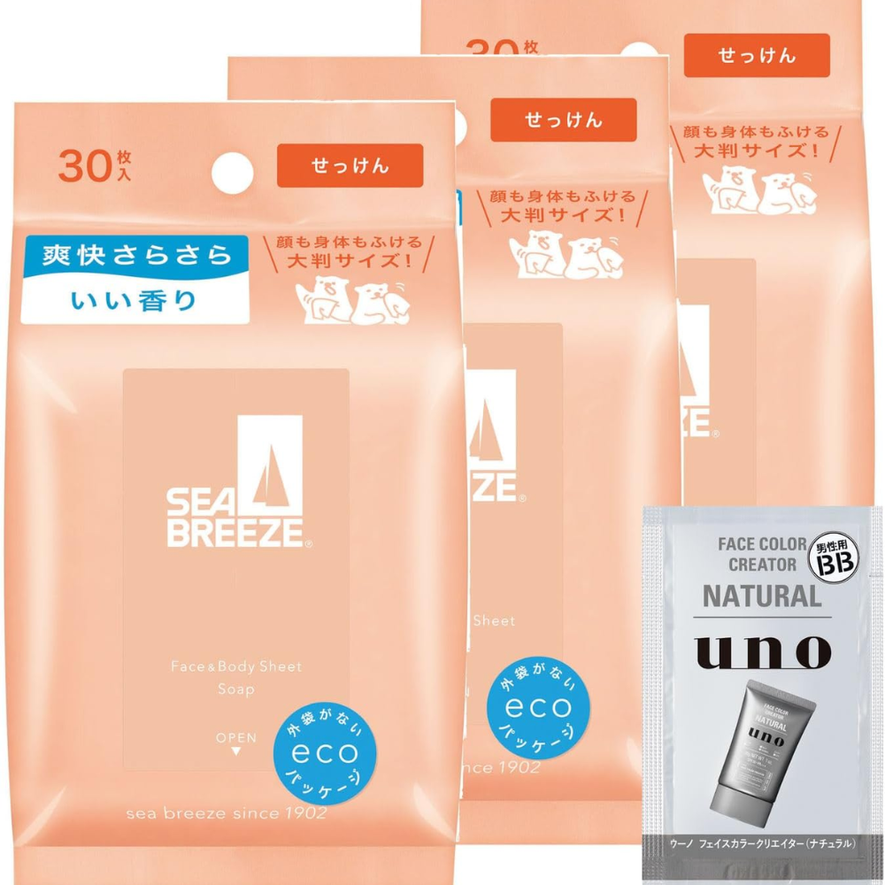 Seabreeze Gesicht & Körper Blatt Seife Duft 30 Blatt × 3 Packs + Bonus – Hergestellt in Japan – Tokyo Sakura Mall