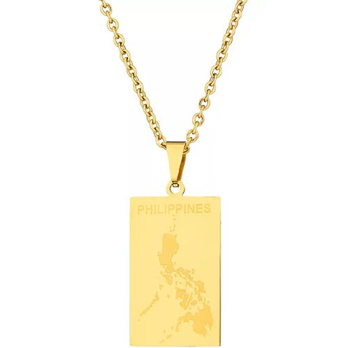 Philippine Map Anhänger Halskette Schmuck – Edelstahl / vergoldet – 8 G