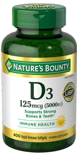 Natur Bounty Vitamin D3 Supplement, 5000 IE, 400 Softgels mit schneller Freisetzung, Unterstützung für Knochen und Immunsystem