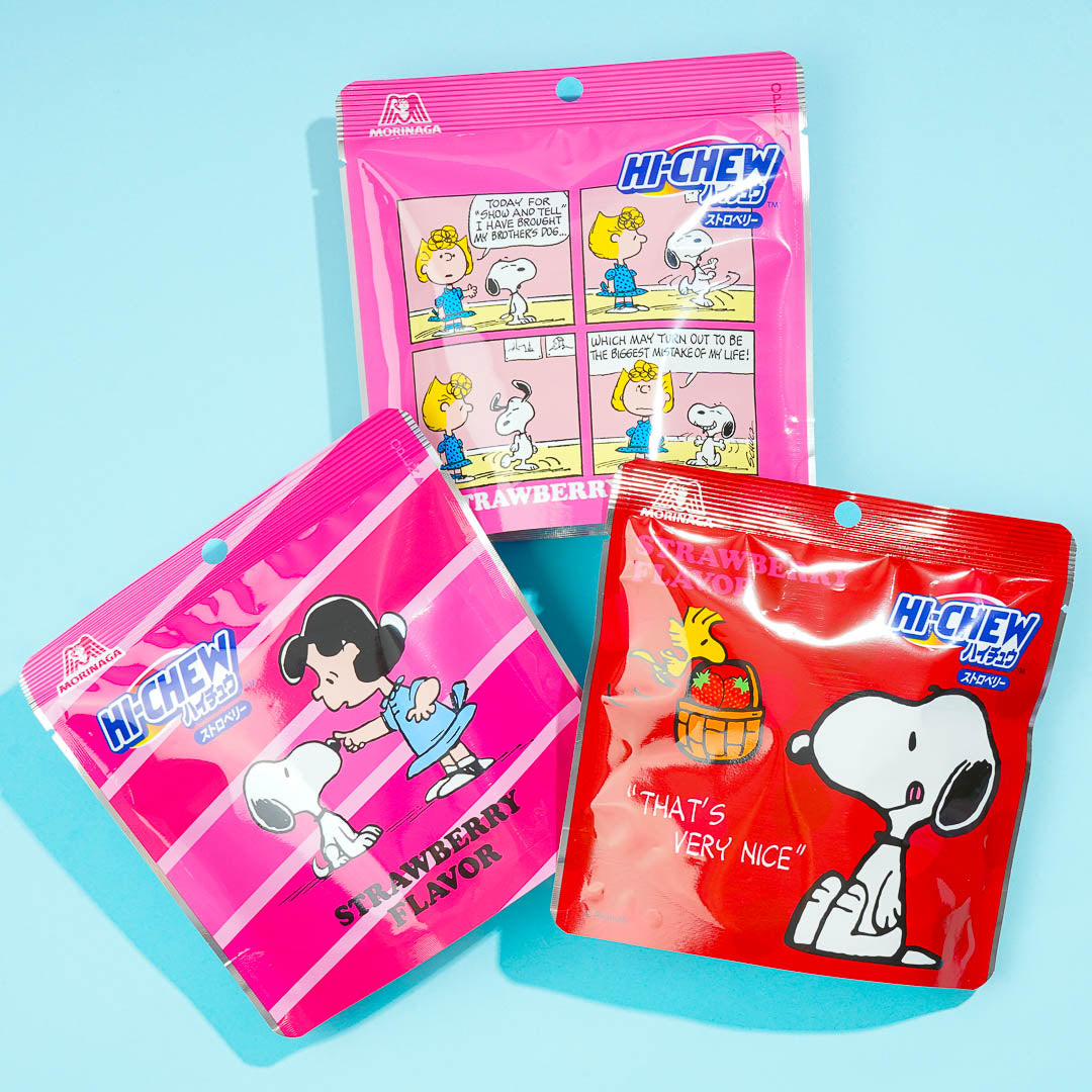 Snoopy Erdnüsse x Hi-Chew Weich zum Kauen Süßigkeiten Packung – Erdbeere