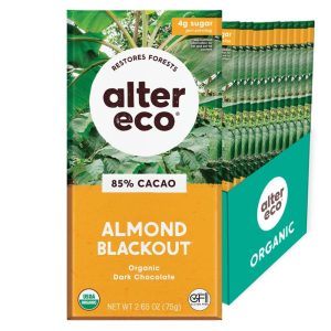 Alter Eco Mandel Blackout Zartbitterschokolade Bar, 2,65 Oz – Packung mit 12 Stück