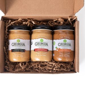 Georgia Grinders Bio Erdnussbutter & Mandelbutter: Trio Geschenkbox – 3 Gläser x 12 Unzen