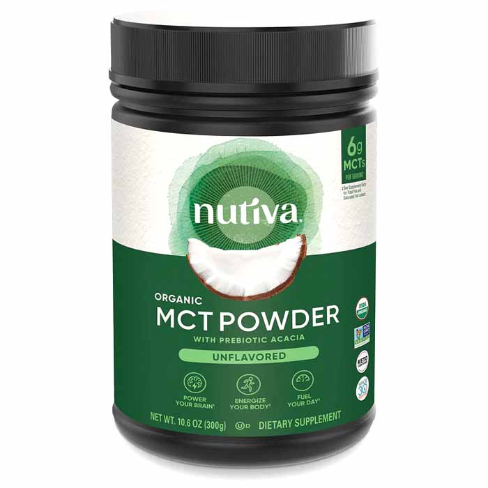 Nutiva – Organisches MCT-Pulver mit präbiotischer Akazie – Geschmacklos, 10,6 oz