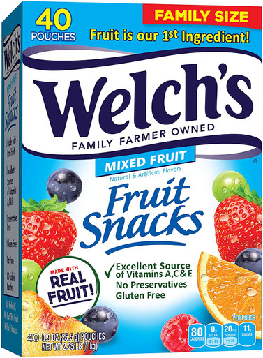 Welch's Obst Snacks, Gemischtes Obst, Glutenfrei, Bulk Packung, 0,9 oz einzelne einzelne Serve Taschen (Packung mit 40)