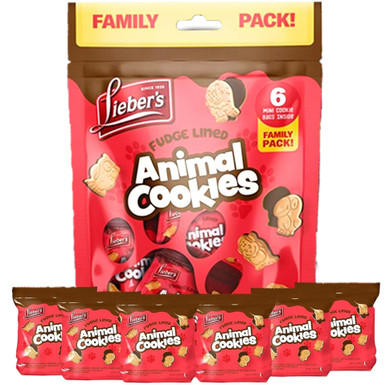 Lieber's Animal Kekse, Fudge-Lined Vanille Crackers, Familienpackung mit 6 Mini Keks Taschen