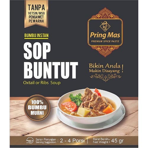 Pring Mas – Premium Gewürzpaste – Sop Buntut – Oxtail oder Ribs Soup – Instant Gewürz – 45 G