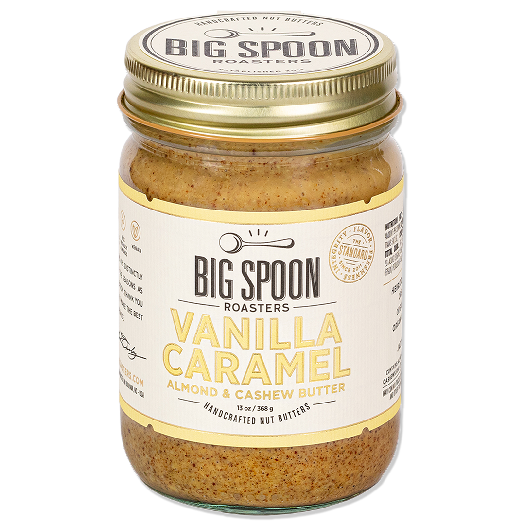 Große Löffel Braten – Vanille Karamell Mandel & Cashew Butter: 13 oz Glas