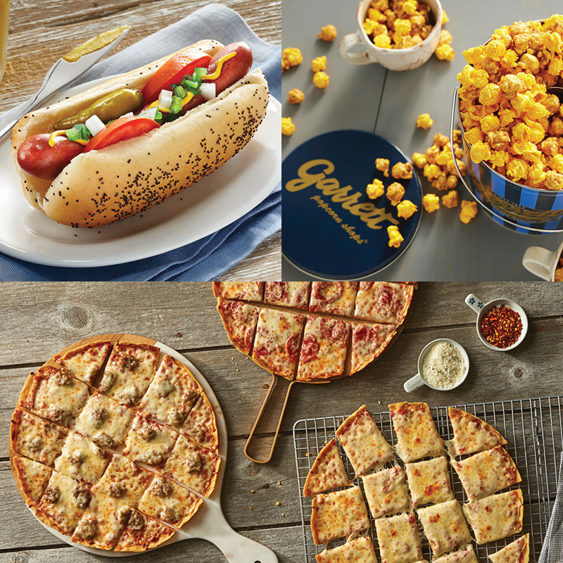 Garrett Popcorn klassisch Dose, Wiener Rindfleisch Hot Dog Kit & 4 Lou's dünn Crust Pizzas