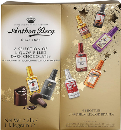 Anthon Berg Zartbitterschokolade Kollektion, Likör gefüllte Miniflaschen, 64 Stück, 2,2 lb
