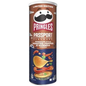 Pringles Passport flavors Moroccan style gebratene Paprika und Hummus-Kartoffelchips Belgium (ca. 12 Stück) – 165g
