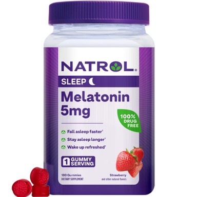Natrol Melatonin Schlafgummis, Erdbeergeschmack, 5mg, 180 Stück