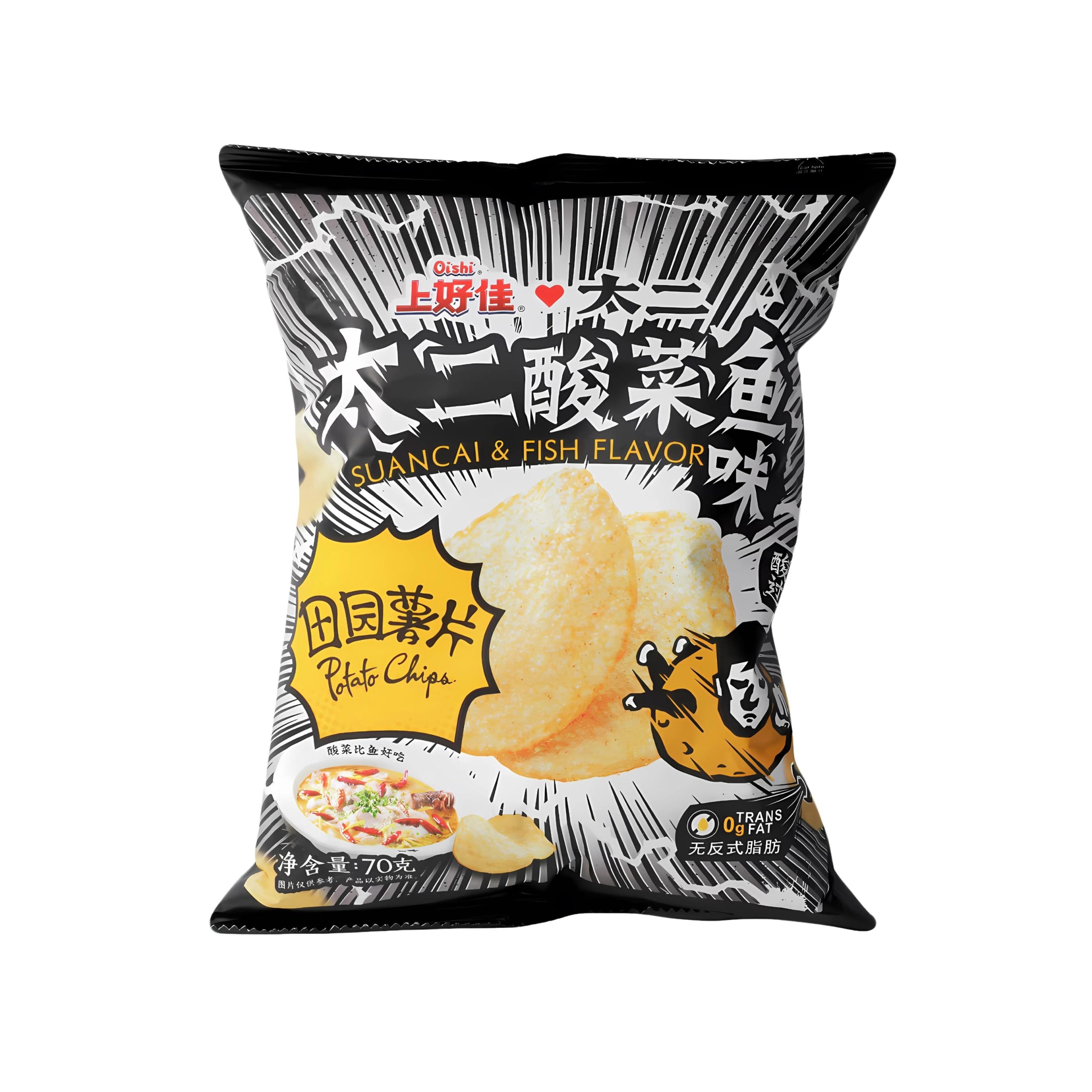 Oishi X Taeier Kartoffelchips eingelegten Kohl Fisch Geschmack (China)