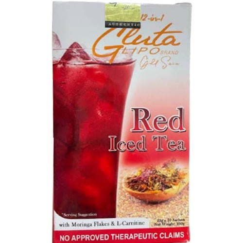 Gluta Lipo Brand – 12 in 1 – Roter Eistee mit Moringa-Flocken und L-Carnitin – 10 Sachets – 250 G