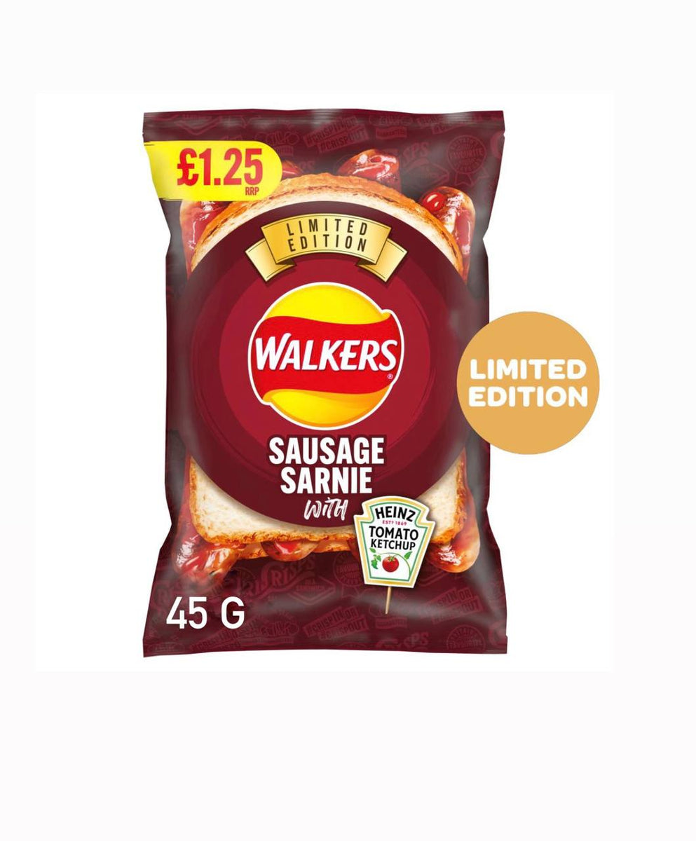 Walkers Wurst Sarnie mit Heins Ketchup