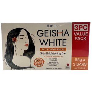 Geisha weiß – intensiv – Narbe und Makel – Seifenriegel – 3 Packungen – 195 g