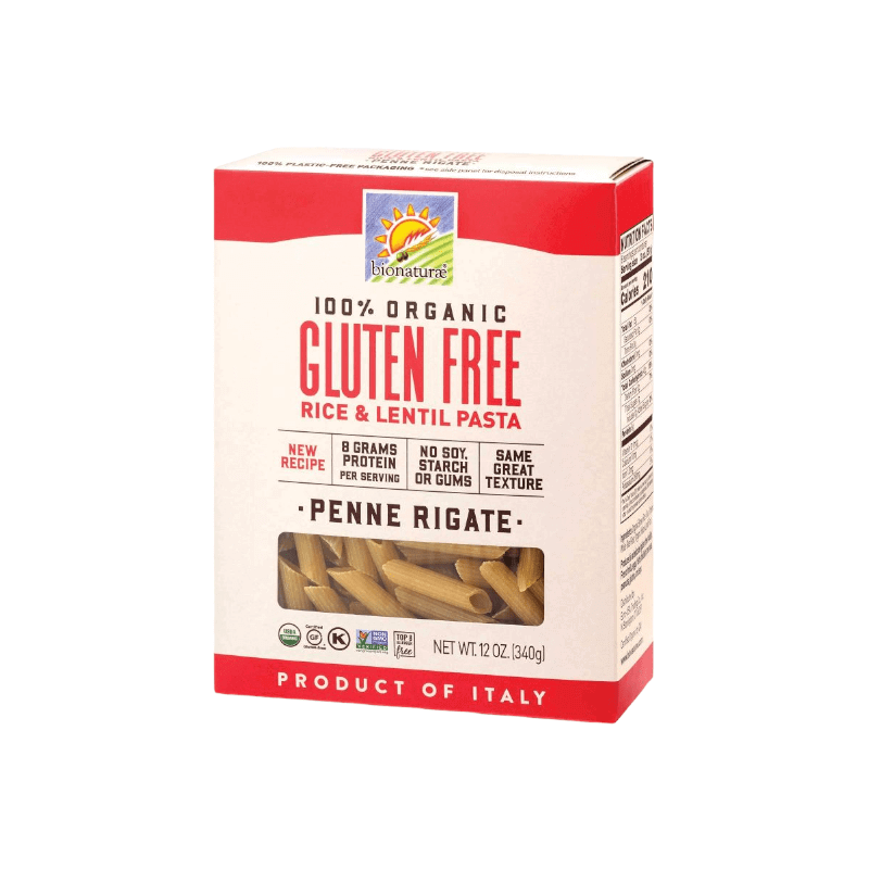 Bionaturae 100% biologischer glutenfreier Reis & Linsen Pasta Penne Rigate