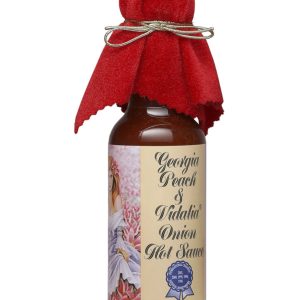 scharfe Sauce Georgia Pfirsich & Vidalia Zwiebel 5 Unzen rote Tuch Kappe und Gold Bo