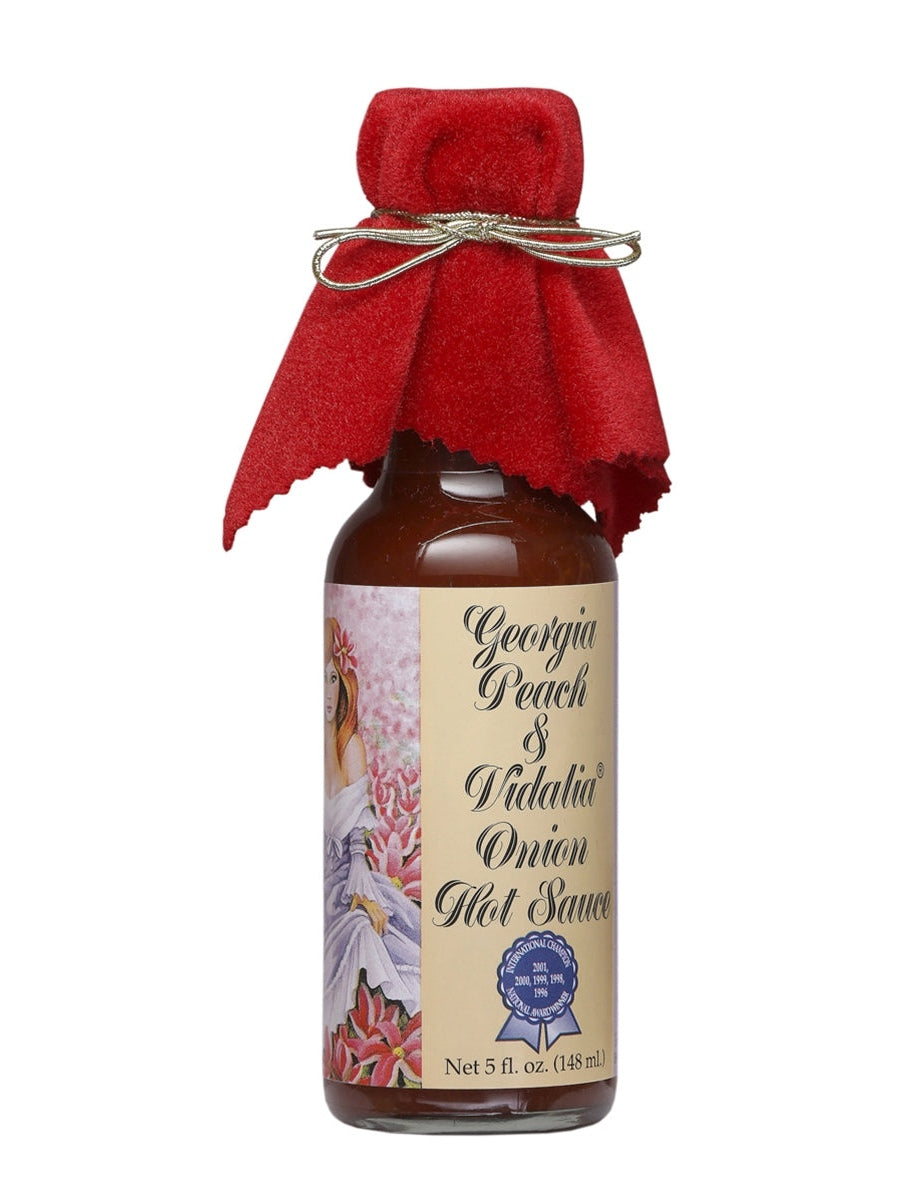 Chilisauce Georgia Pfirsich & Vidalia Zwiebel 5 oz rote Tuch Kappe und Gold Bo