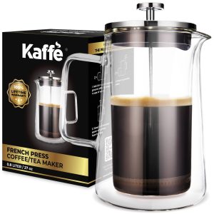 Kaffe French Press Kaffeemaschine – 0,8L Doppelwand-Glas-Design- perfekt für reichen Kaffee & Tee
