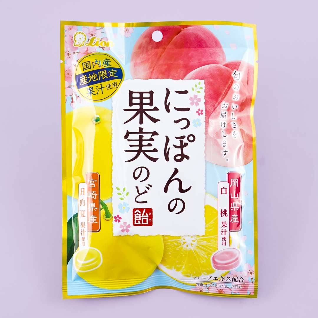 Löwen Nippon Früchte Hals Süßigkeiten – Weiß Pfirsich & Hyuganatsu