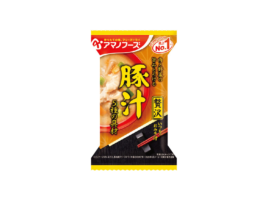 Amano Foods “Itsumo no Omisoshiru Zeitaku”, Gefriergetrocknete Miso Suppe, Tonjiru, Schweinefleisch, 1 Portion