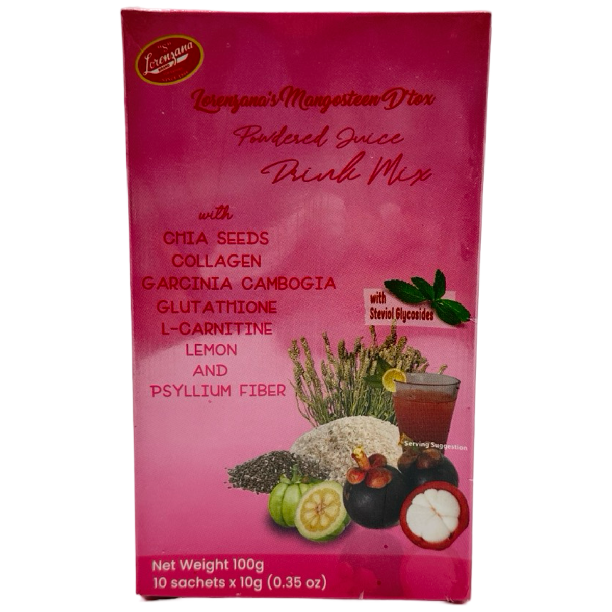 Lorenzana – Mangostan Dtox Pulverisierter Saft Drink Mischung – 10 Beutel x 10 G – 100 G