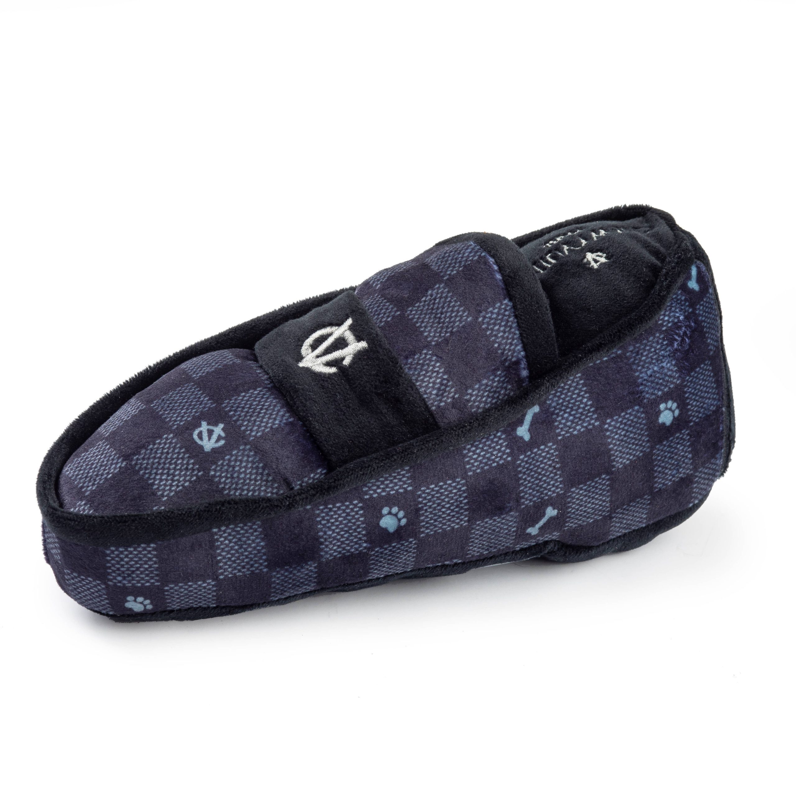 Haute Diggity Hund – Schwarz Checker weich zum Kauen Vuiton Loafer Squeaker Hundespielzeug