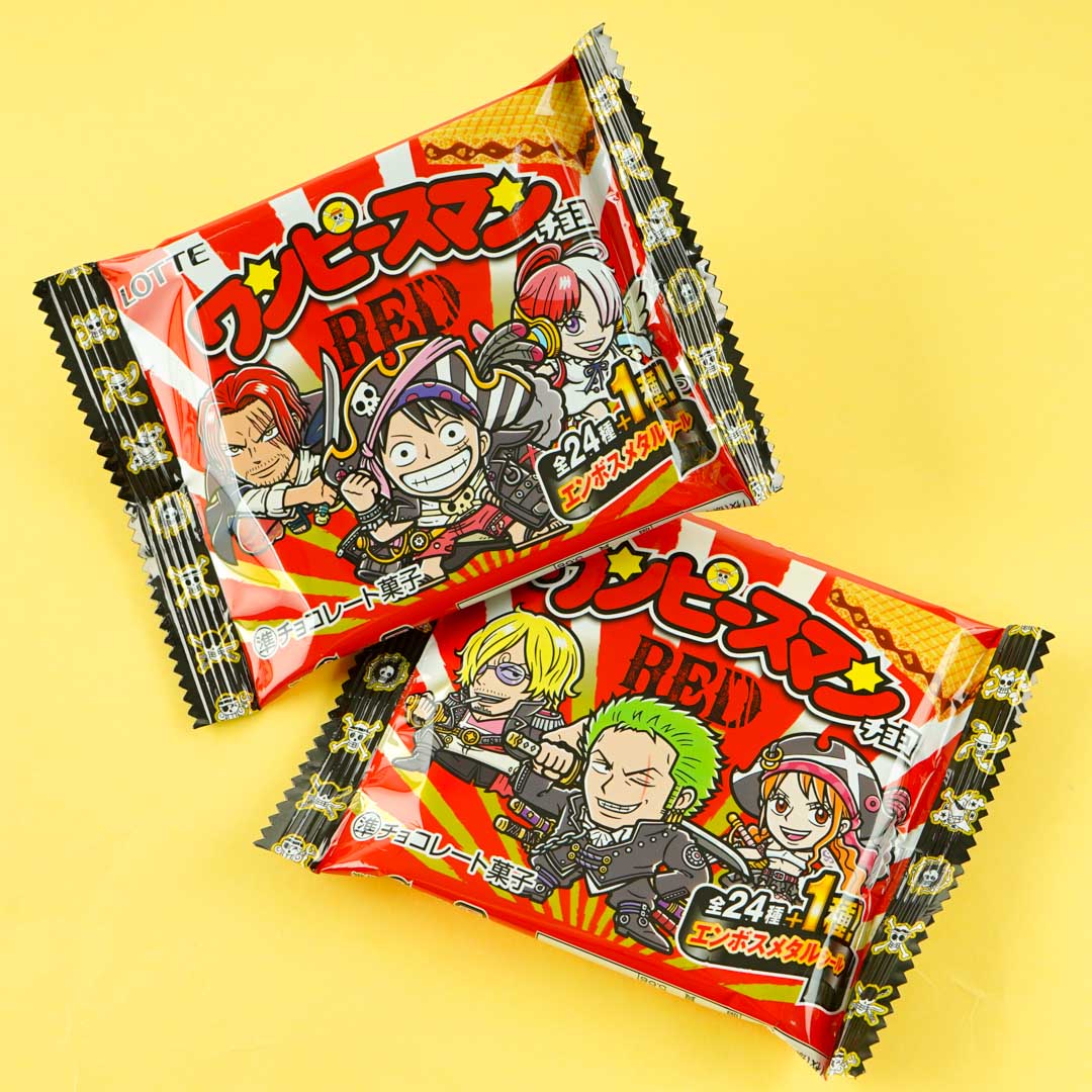One Piece Rot x Bikkuriman Choco Waffel mit Aufkleber