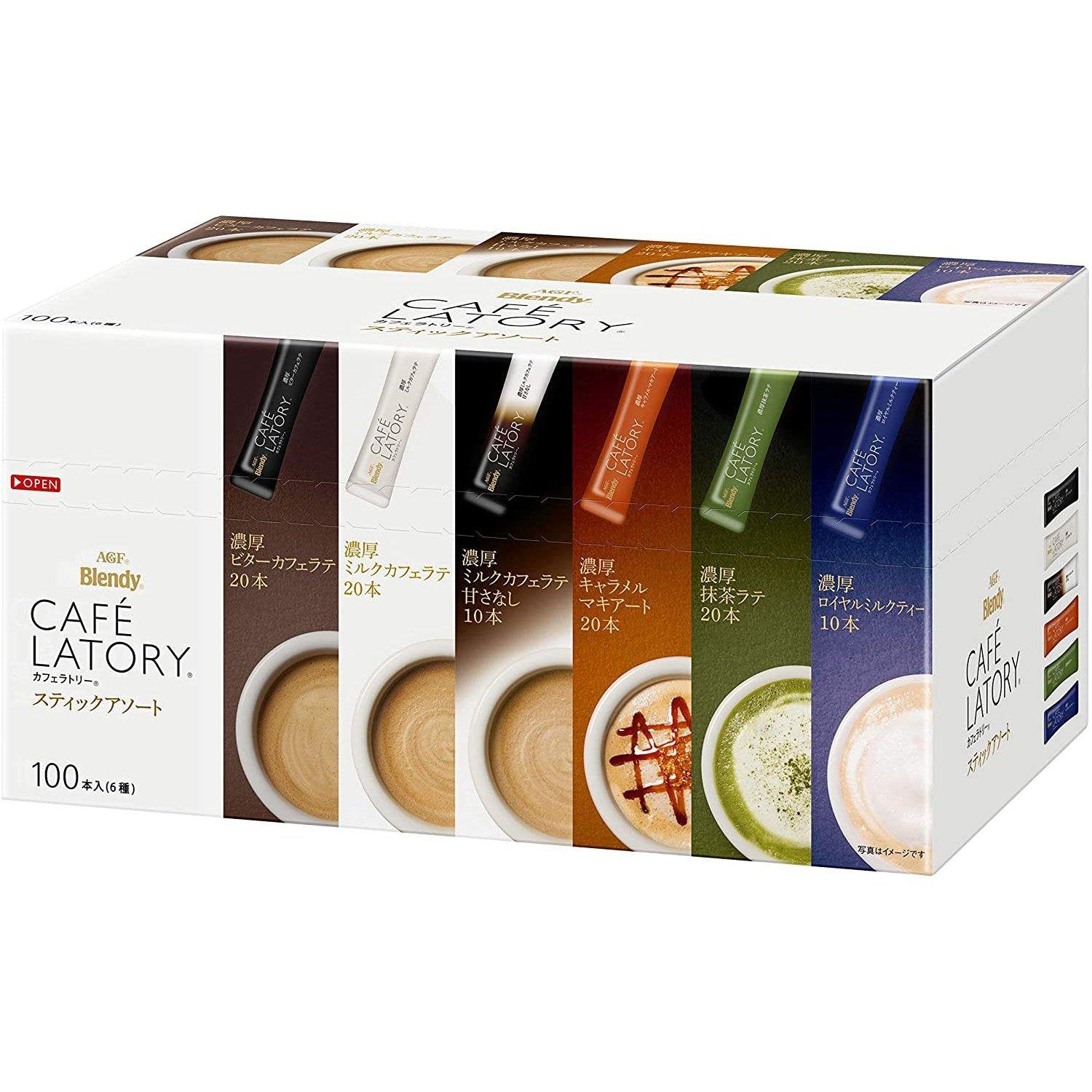 AGF Blendy Cafe Latory Instant Tee und Kaffee Sortiment Box 100 Sticks