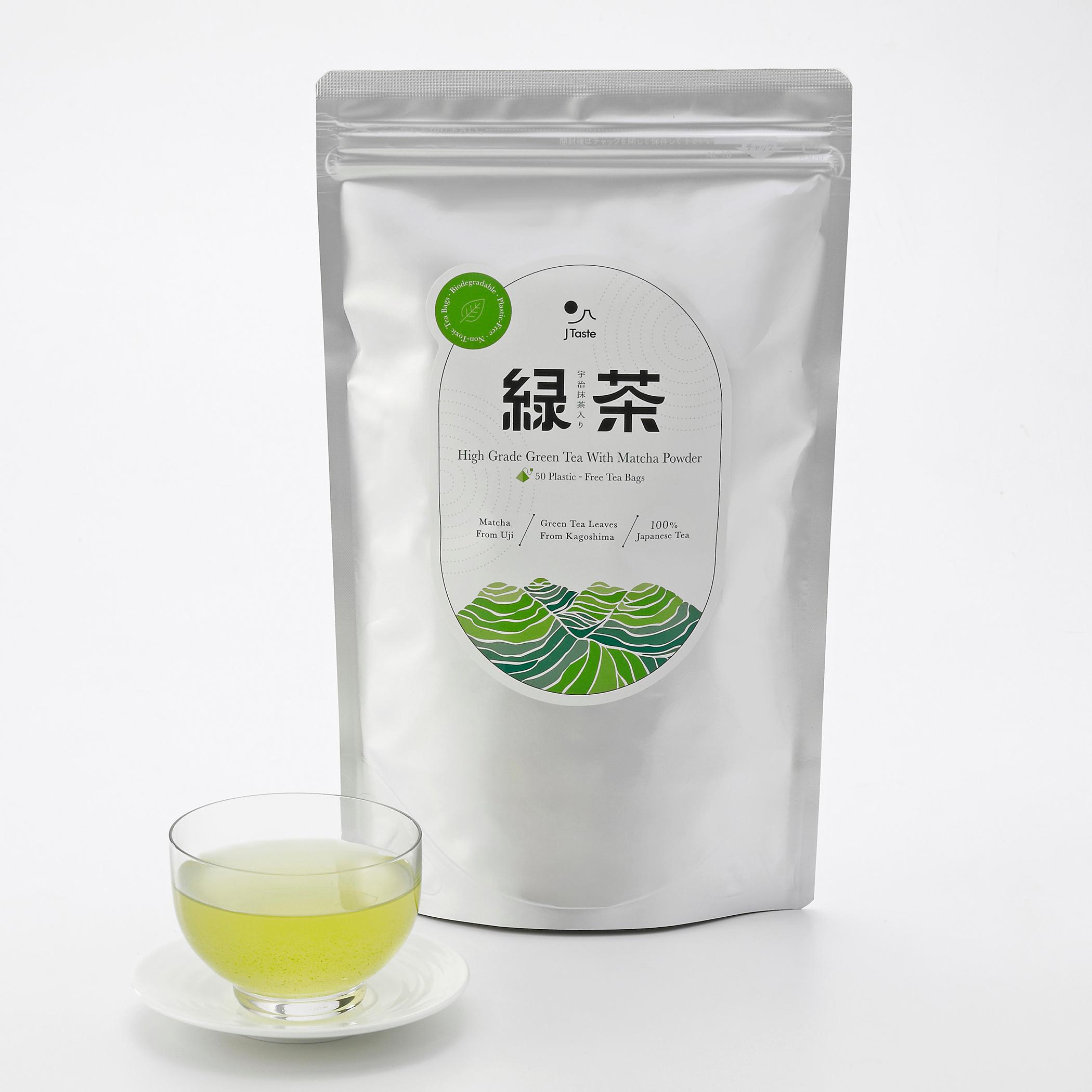 J Geschmack hochwertiger grüner Tee mit Matcha biologisch abbaubare Teebeutel 50 ct