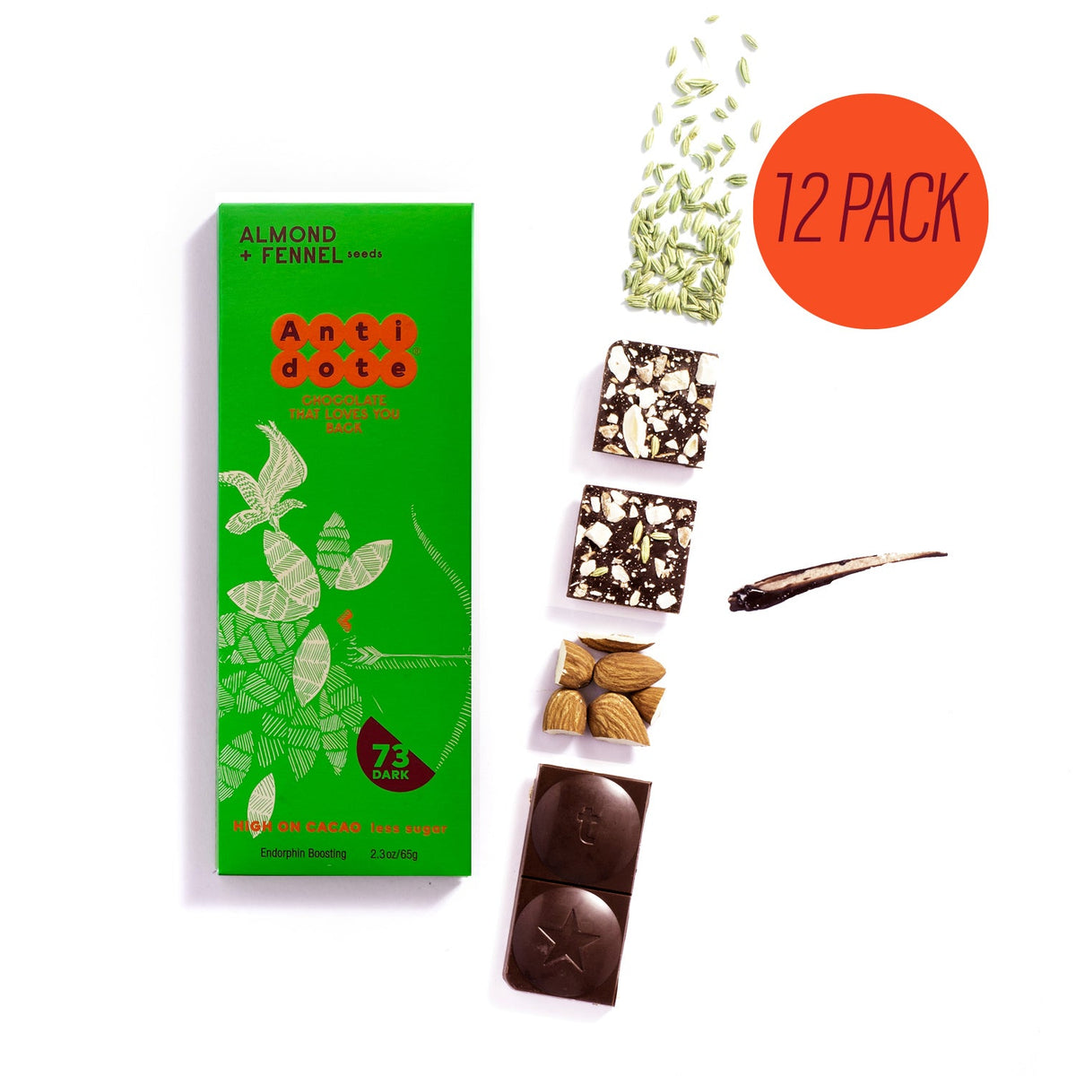 Antidote Schokolade ARTEMIS: Mandel + FENNEL – 12 Riegel