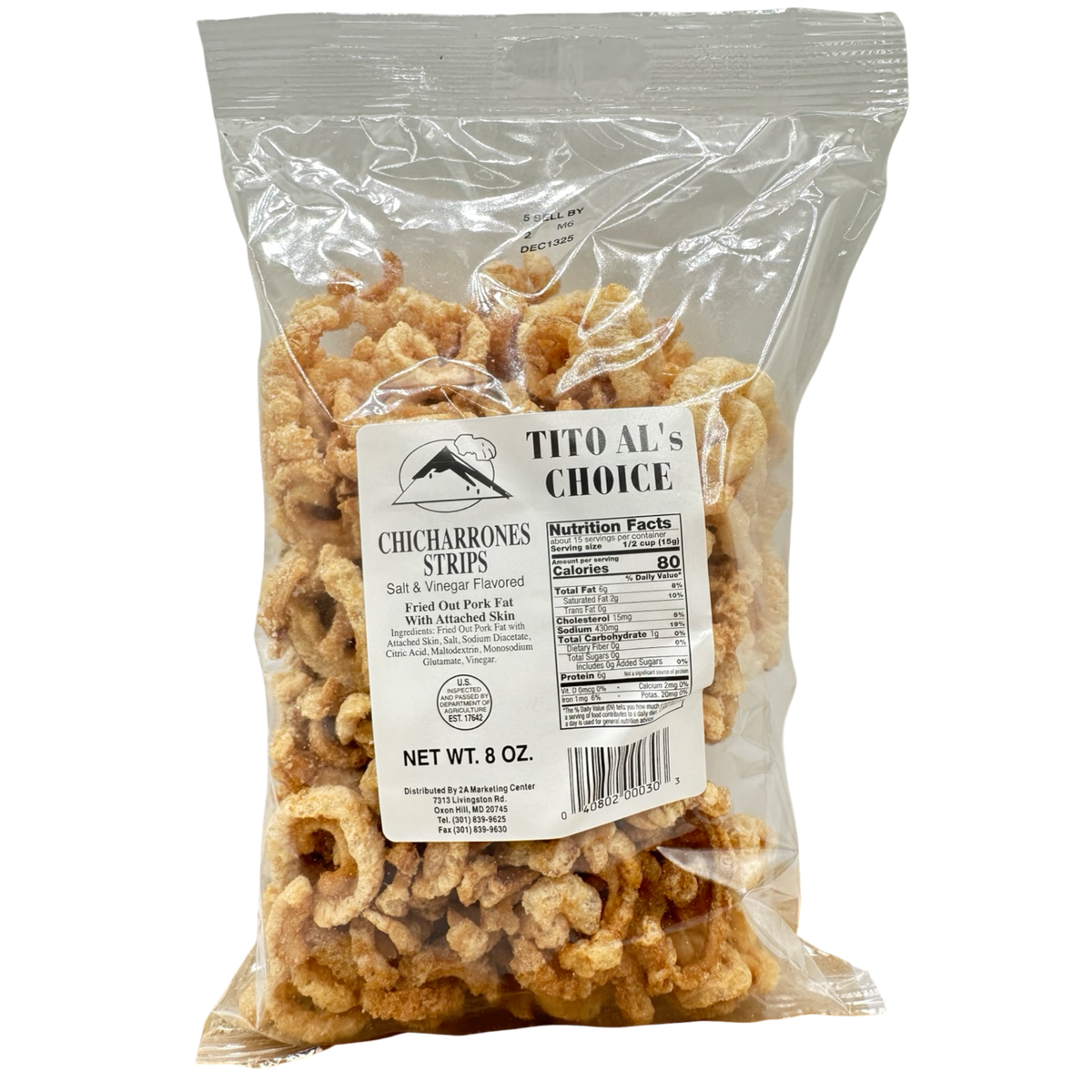 TITO AL'S Choice – Schweineknacken Chicharrones Streifen – Salz & Essig – 8 OZ