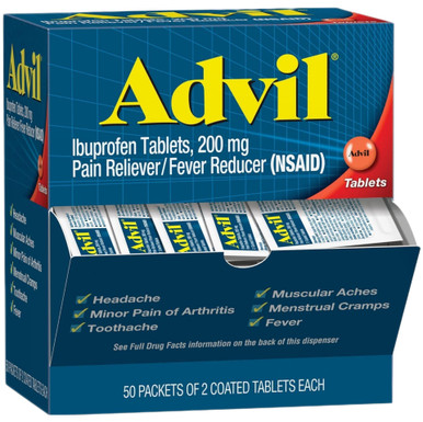 Advil Ibuprofen Tabletten 200mg, Schmerzmittel & Fieberreduzierer, 50 Packungen mit 2 überzogenen Tabletten