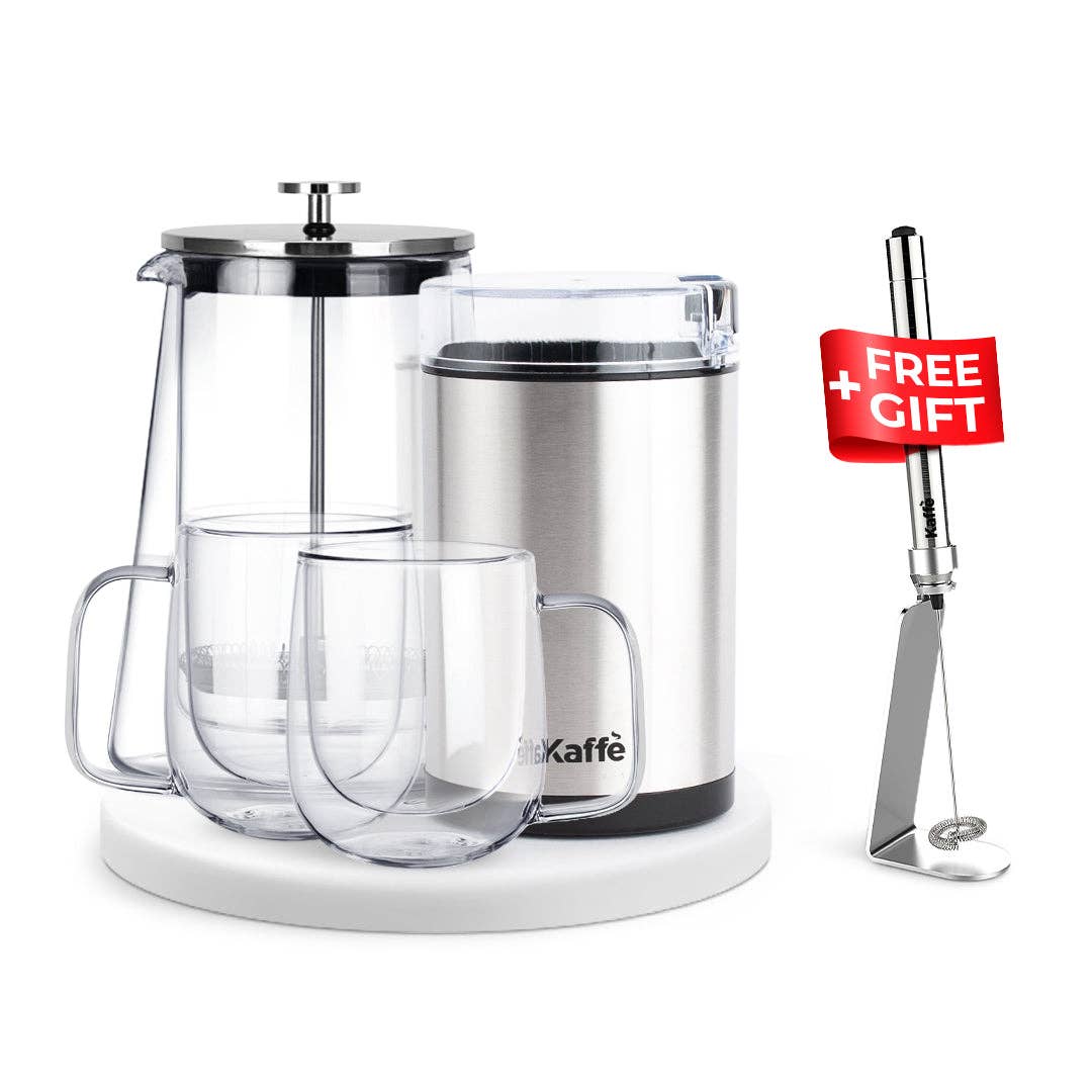 Kaffee Lovers Bundle – Ultimate Home Brewing Kit mit Französisch Presse, Grinder, Tassen & Frother