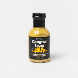 große Gabel Gangster Soße Flasche