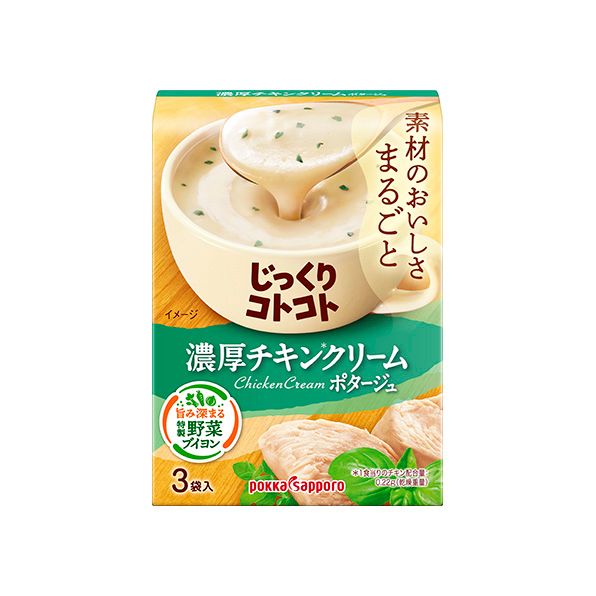 Pokka, Jikkuri Kotokoto, Reichhaltige Hühnercreme, Instantsuppe, 3 Beutel in 1 Schachtel