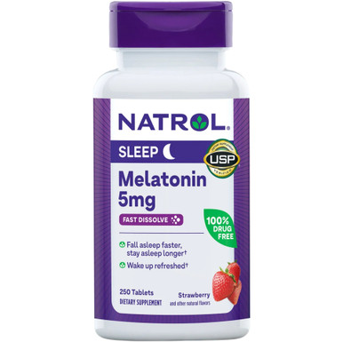 Natrol Melatonin schnell auflösen, 5mg, Erdbeergeschmack, 250 Tabletten