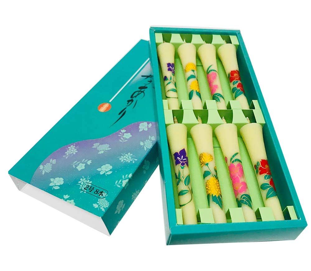 Nanao Japanische Kerze, “Shikiakari”, 8 Stück, Blumenmalerei