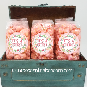 It’s a Mädchen – rosa blumig – Popcorn Partei favorisiert