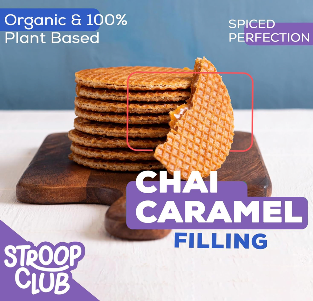 Stroop Club Chai Karamell Pflanzlich und Organisch Stroopwafels Box – 12 Packungen x 2-Packung-Etui