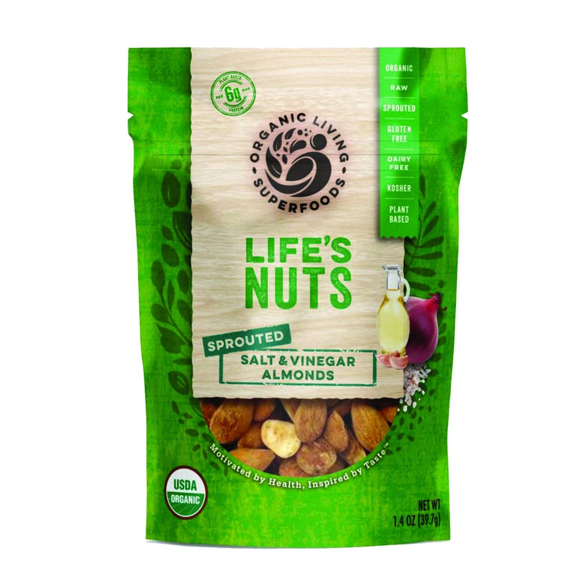 Bio Living Superfoods Mandeln Salz Essig 1,4 OZ – Packung mit 12