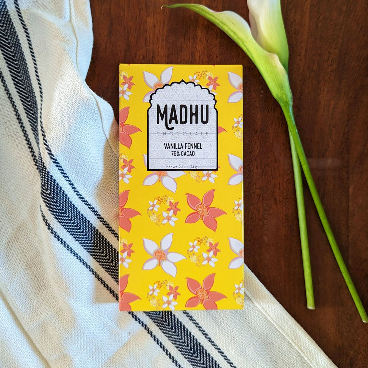Madhu Schokolade Vanille Fenchel – 76% Kakao Schokoriegel